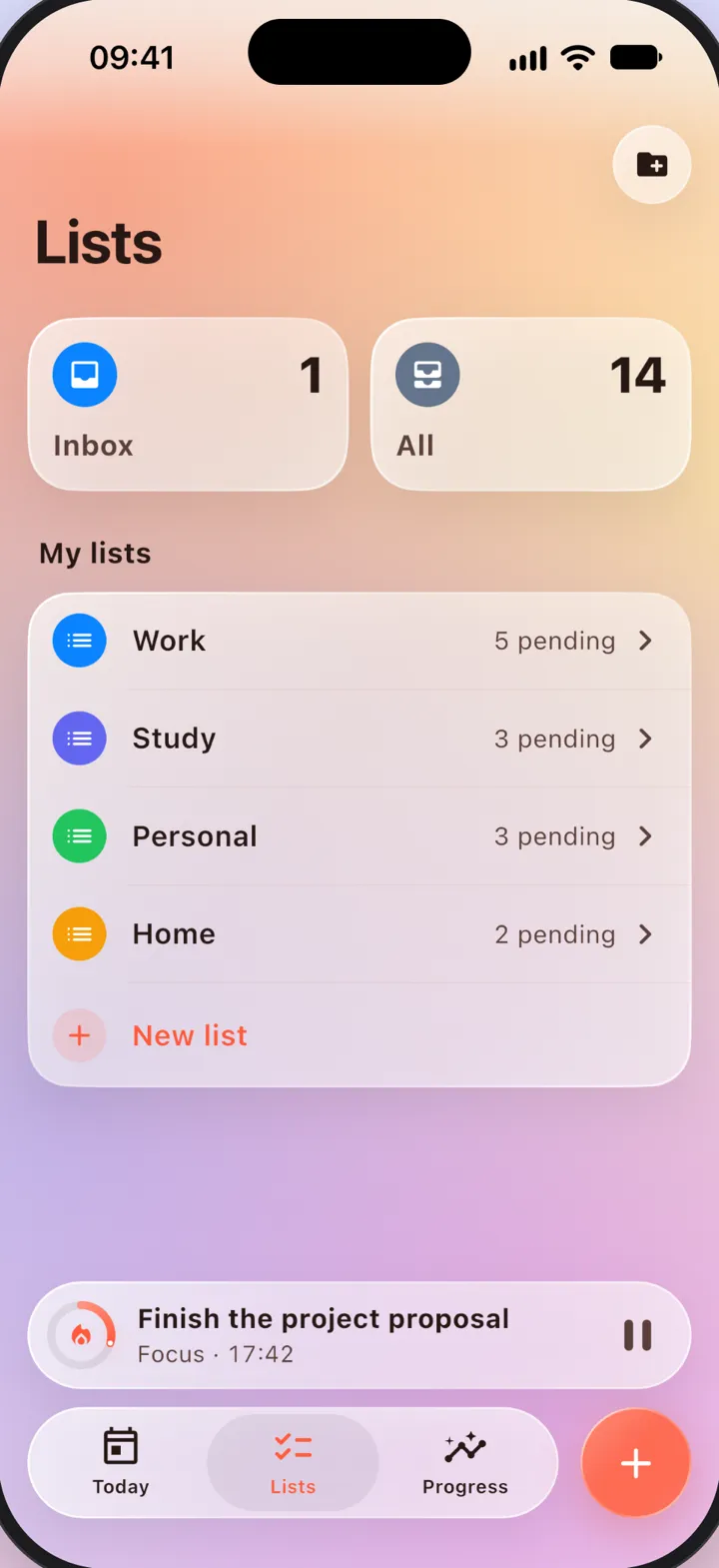 Lists screen